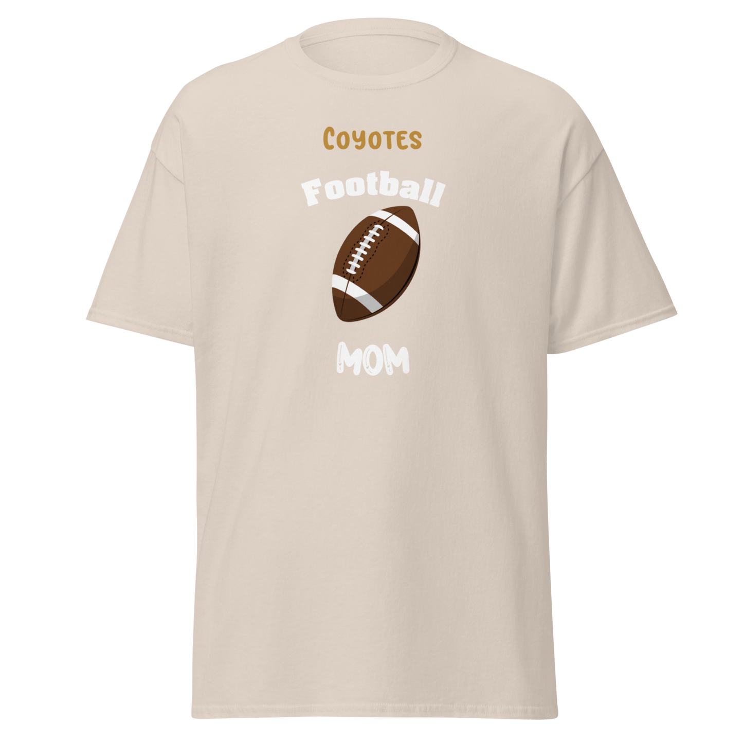 Personalized football mom tee shirt with Coyotes design, perfect for game day and cheering for youth sports.