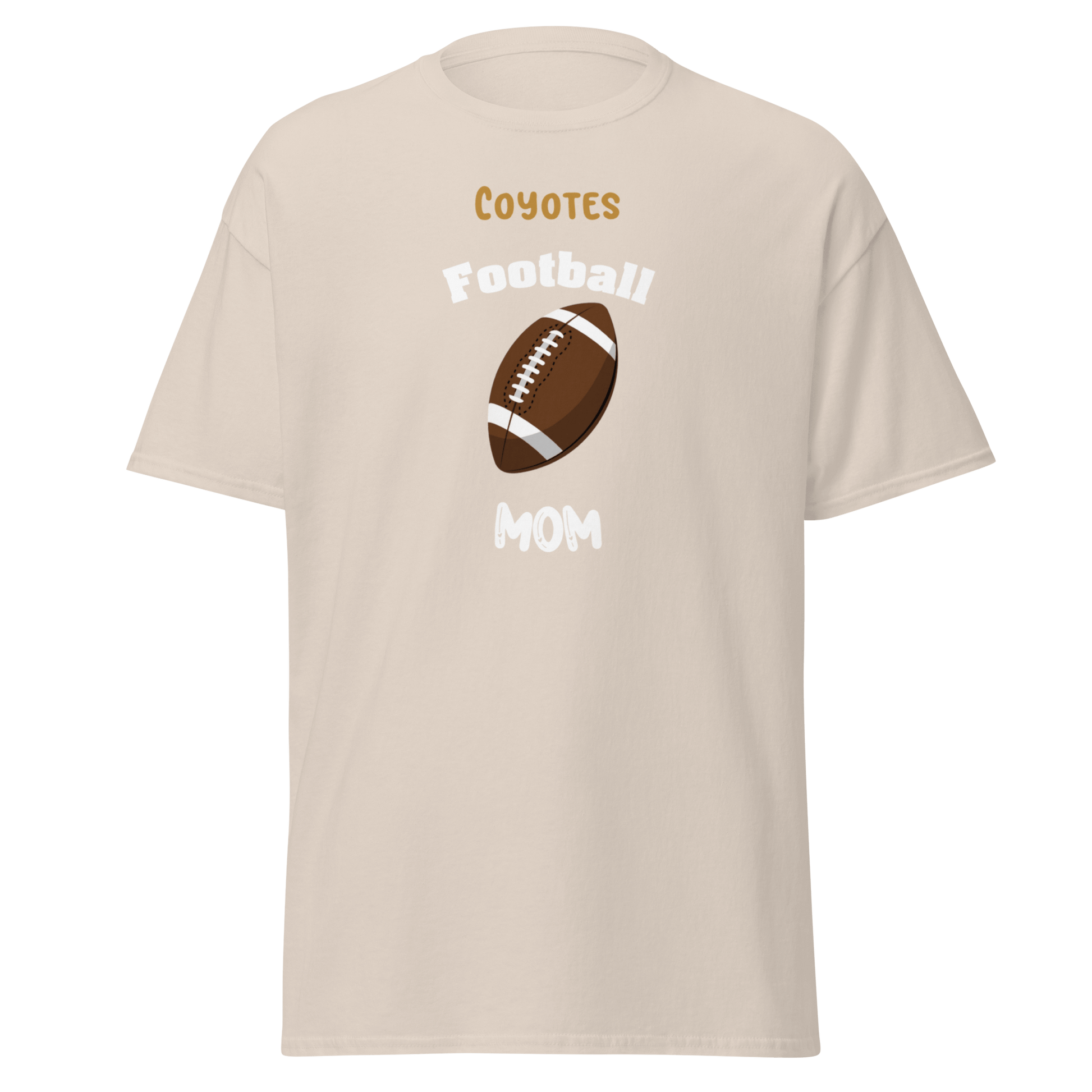 Personalized football mom tee shirt with Coyotes design, perfect for game day and cheering for youth sports.