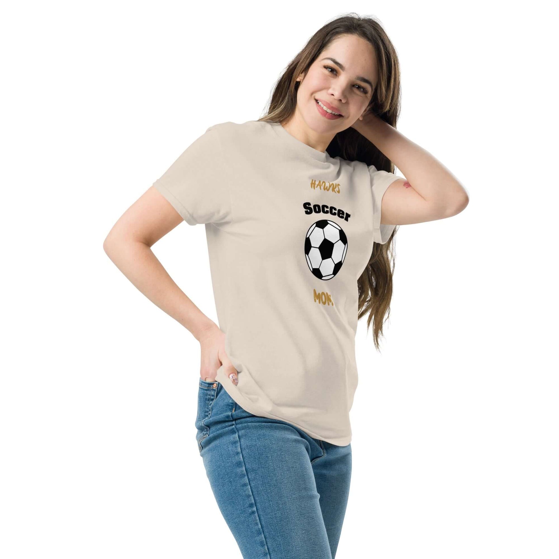 Custom soccer mom tee with soccer ball design, perfect for supporting youth teams on game day.