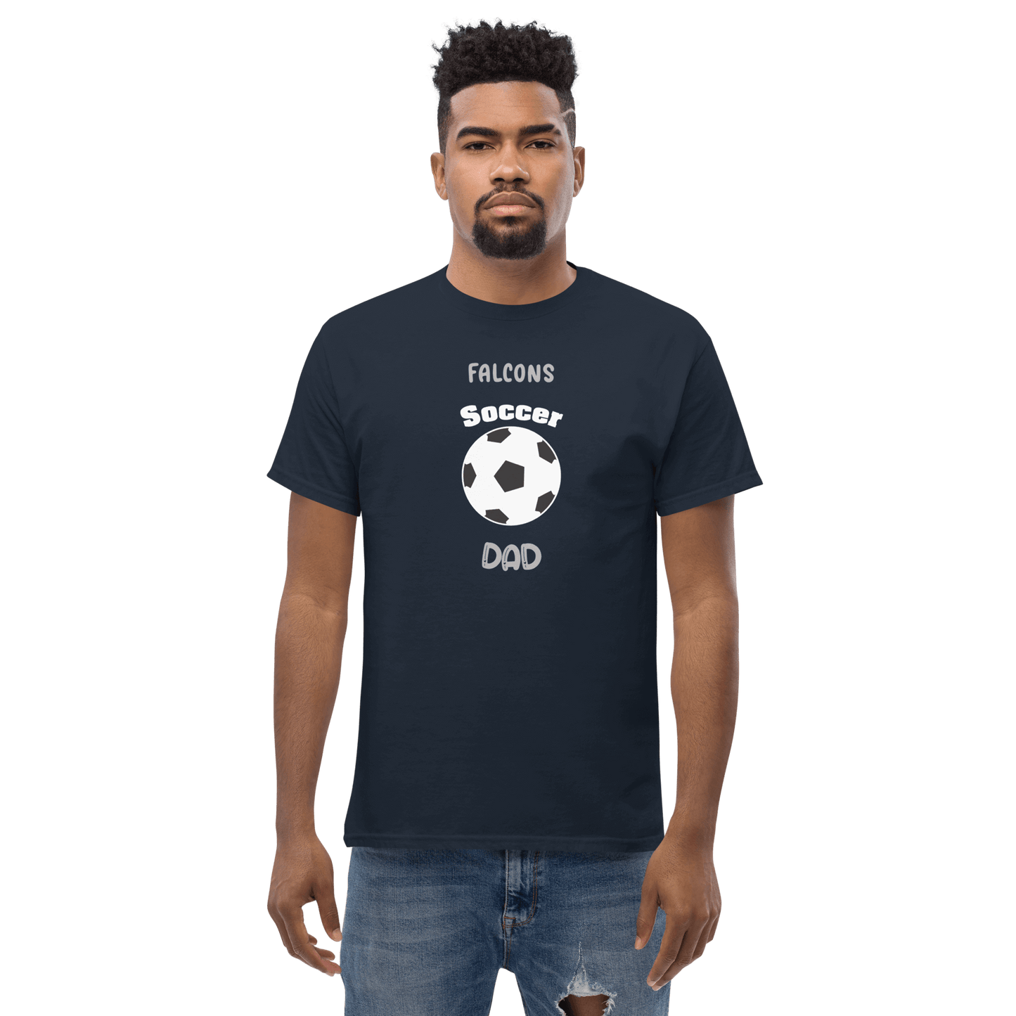 Custom Falcons Soccer Dad tee, perfect for supporting youth soccer teams on game day.