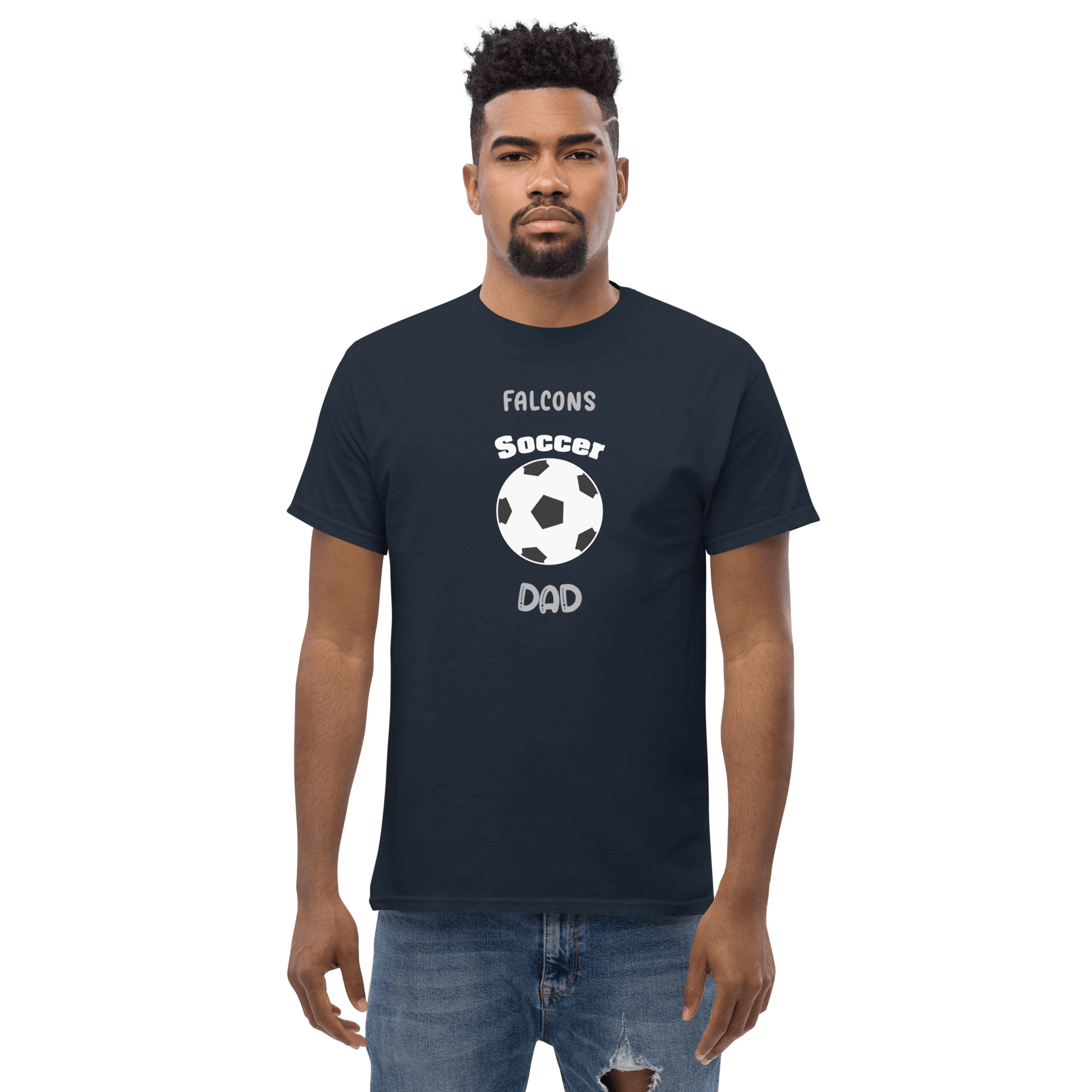 Custom Falcons Soccer Dad tee, perfect for supporting youth soccer teams on game day.