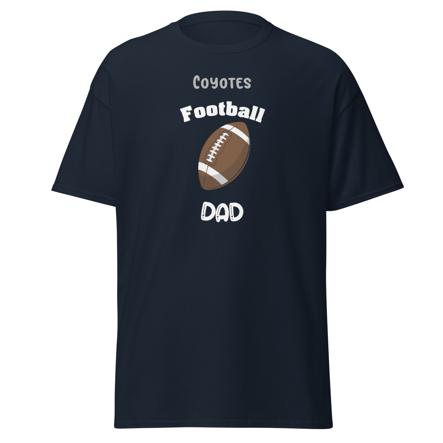 Personalized Coyotes Football Dad tee, perfect for proud football fans and game day support.