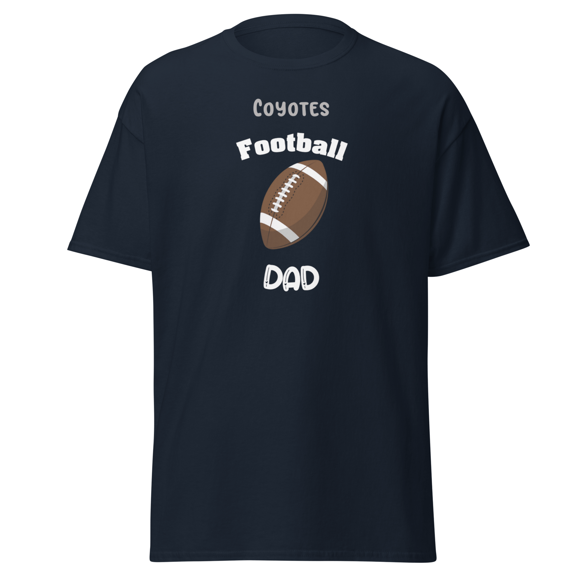 Personalized Coyotes Football Dad tee, perfect for proud football fans and game day support.