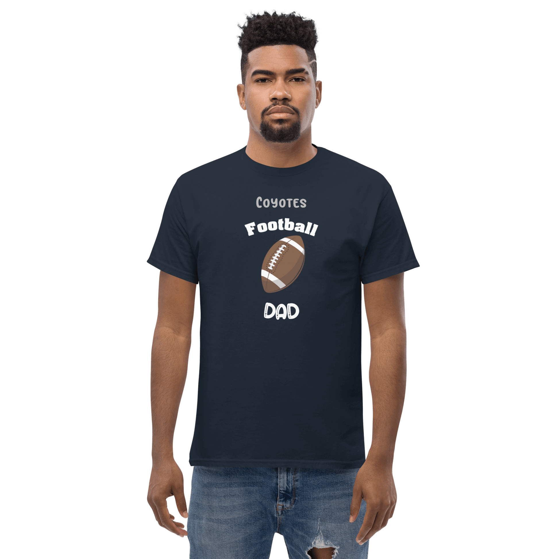 Personalized Coyotes Football Dad tee shirt for proud football parents, perfect for game day and everyday wear.