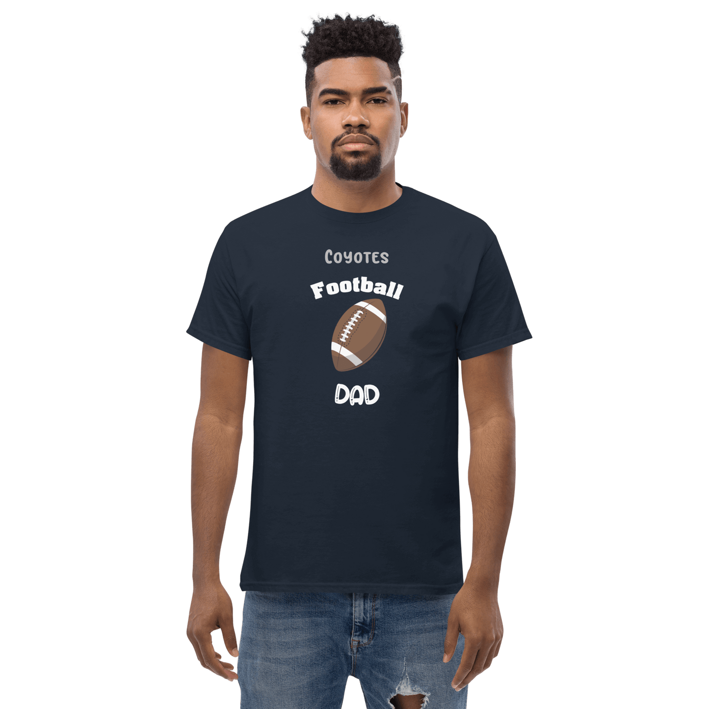 Personalized Coyote Football Dad tee for proud football supporters, ideal for game days and everyday wear.
