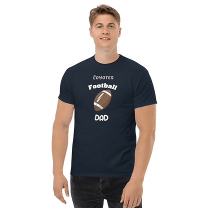 Personalized navy football dad tee, perfect for cheering at games and everyday wear.