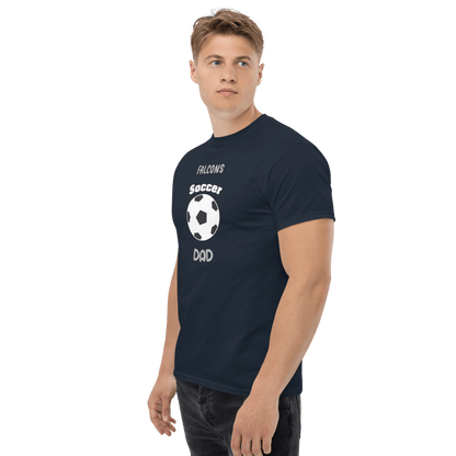 Youth soccer dad tee featuring 'Falcons Soccer Dad' design, perfect for supporting school teams.