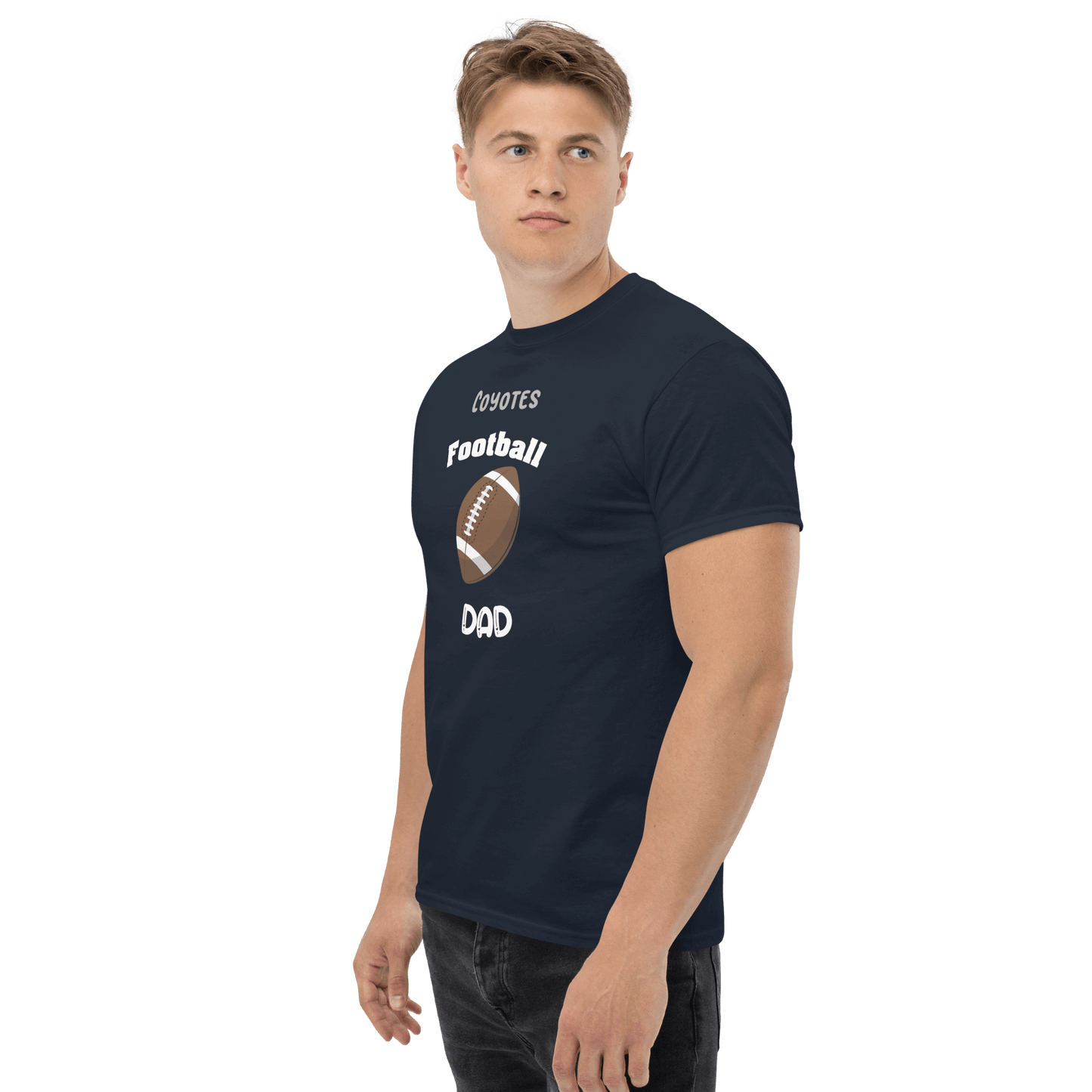 Men's personalized football dad tee, perfect for game day or everyday wear, showcasing team pride and comfort.