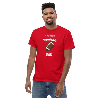 Personalized football supporter tee for dads, featuring 'Coyotes Football Dad' design in vibrant red.