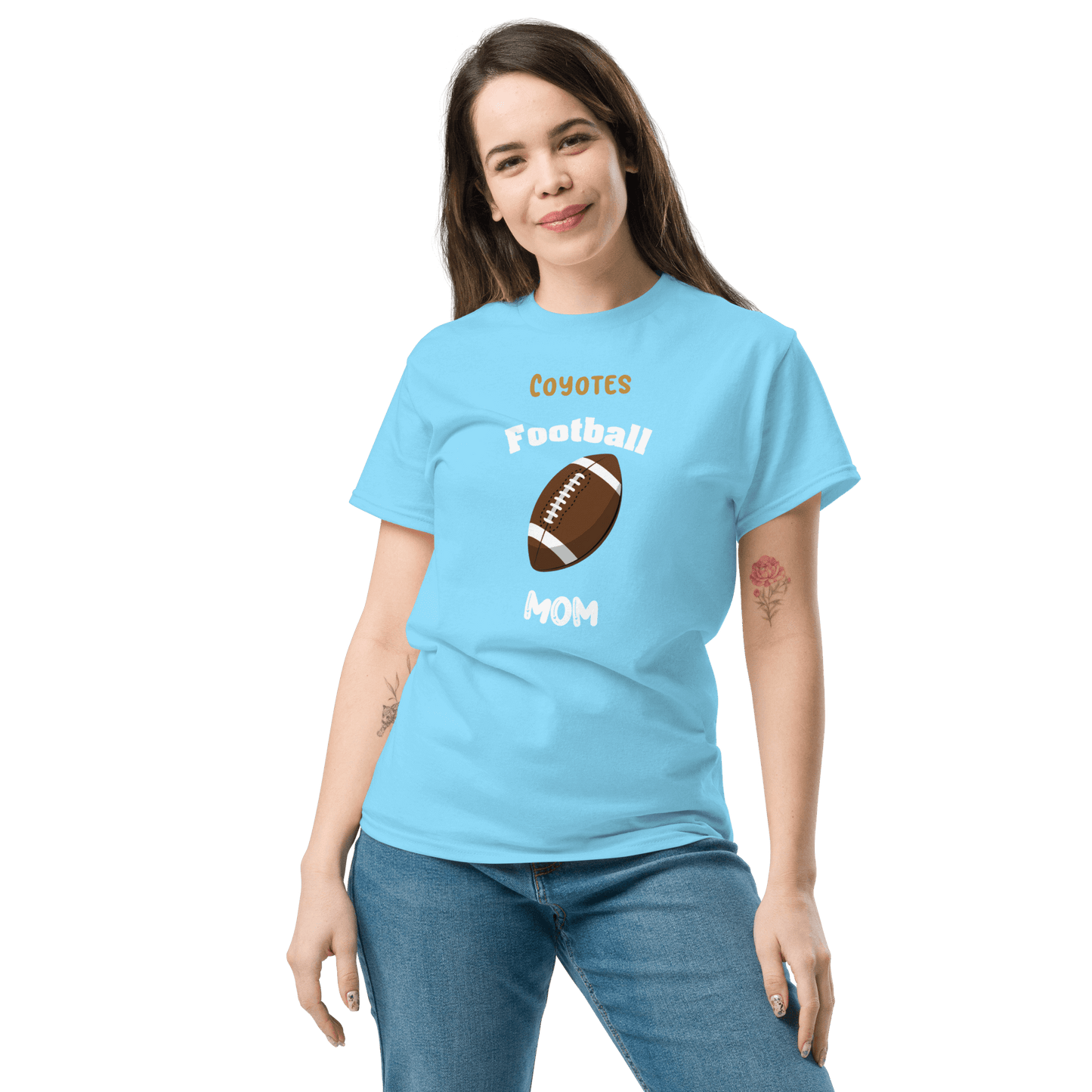Personalized blue football mom tee shirt for proud supporters of youth teams.