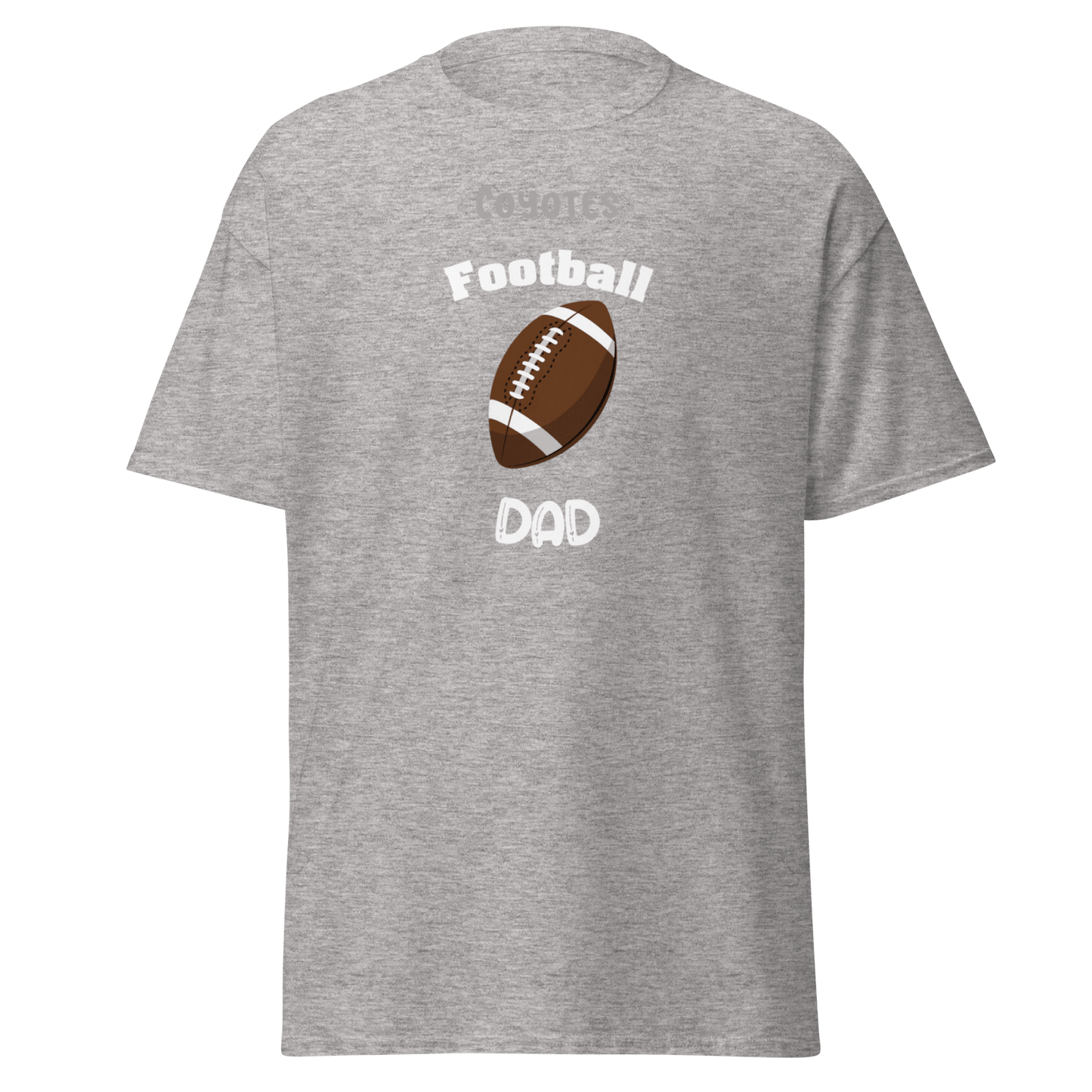 Personalized grey football supporter tee for dads, featuring a football graphic and stylish text.