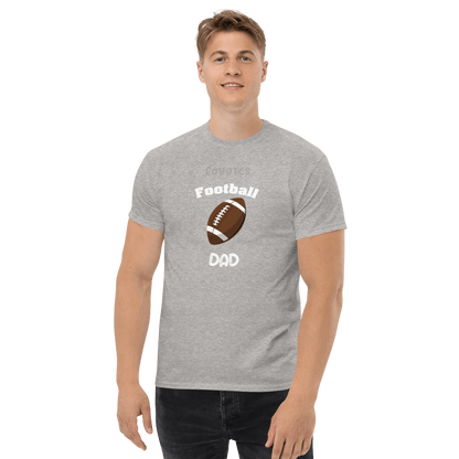 Gray personalized football dad tee, perfect for proud supporters of youth leagues and varsity teams.