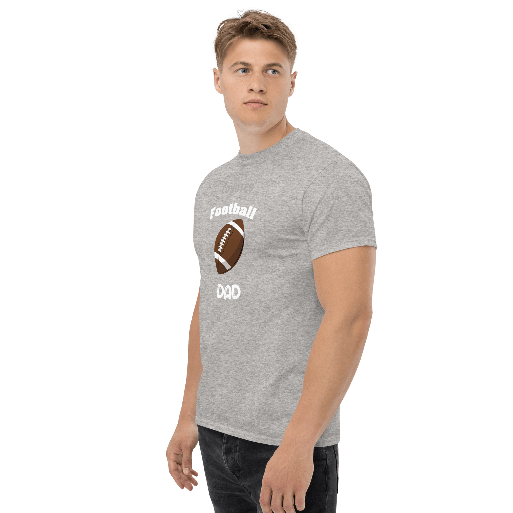 Gray personalized football tee for dads featuring a football graphic, perfect for game day and everyday wear.