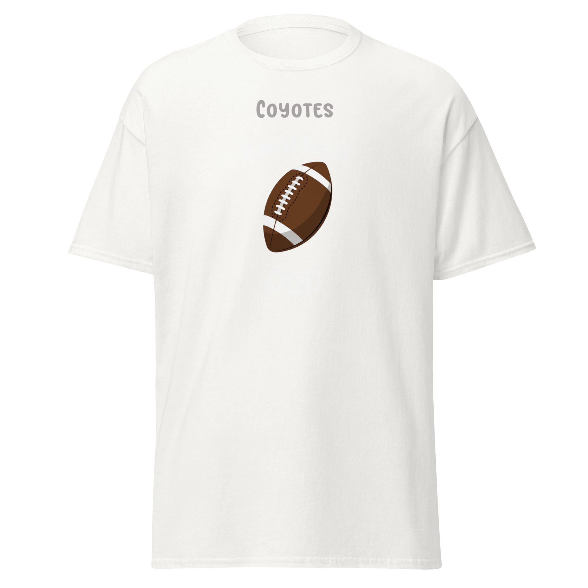 Personalized football supporter tee featuring 'Coyotes' and a football graphic, perfect for fans and families.