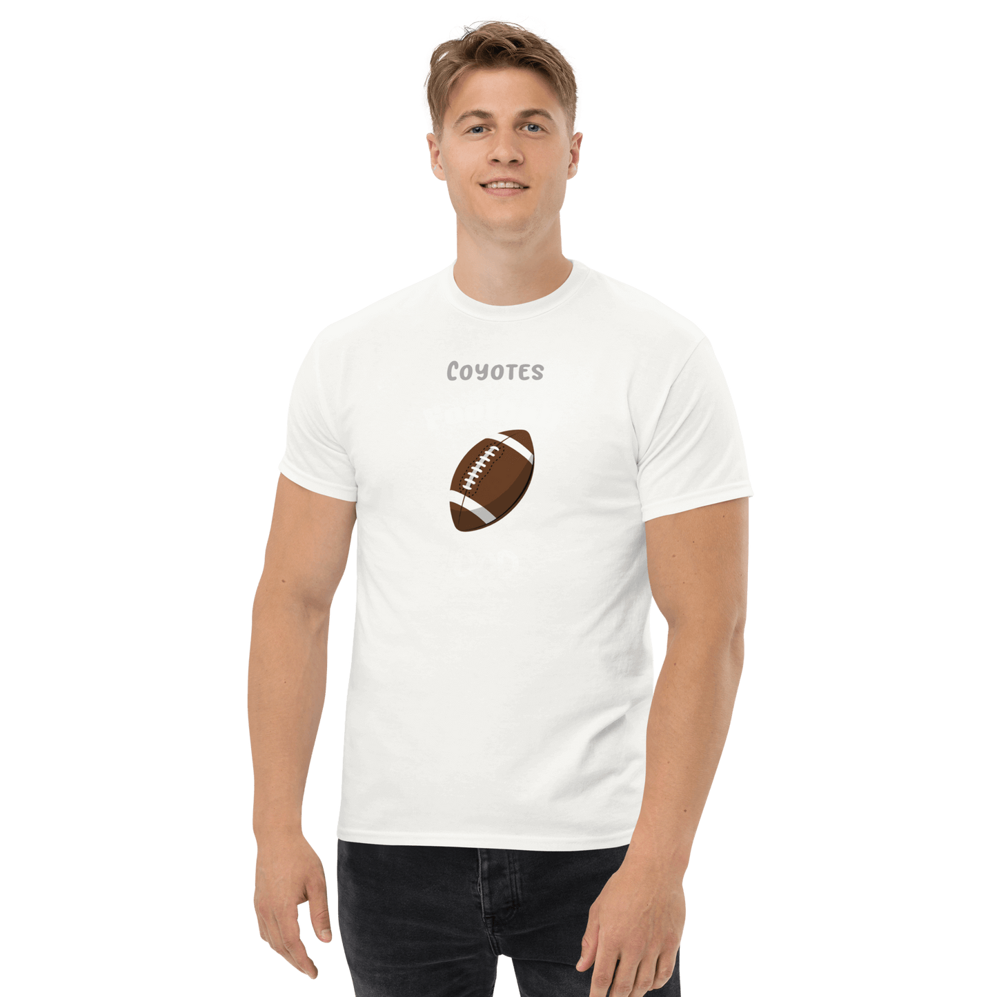 Personalized football supporter tee for fans featuring a football graphic and 'Coyotes' text.