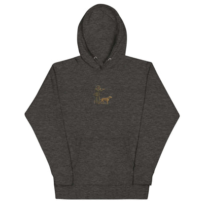 Hunter & Outdoors Enthusiast Hoodie featuring a graphic of a hunter with a dog, perfect for outdoor adventures.