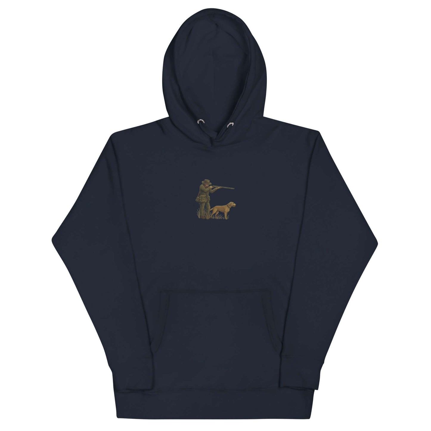 Hunter & Outdoors Enthusiast Hoodie with graphic of a hunter and dog, perfect for outdoor adventures.