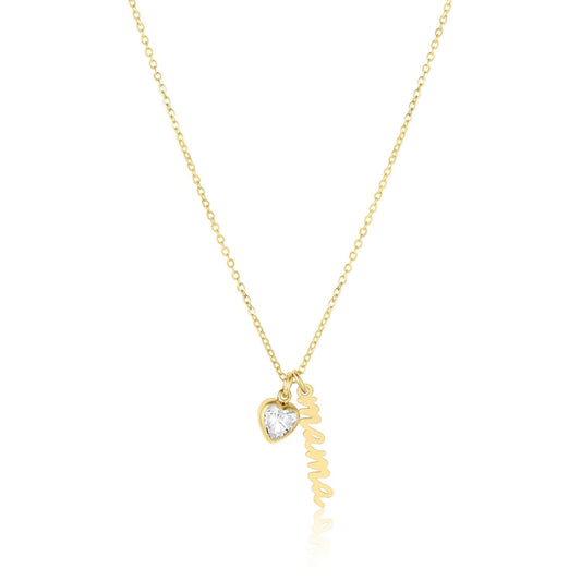 Vivienne Mama Necklace – Gold-Filled Charm & CZ Heart with a heart-shaped cubic zirconia charm.