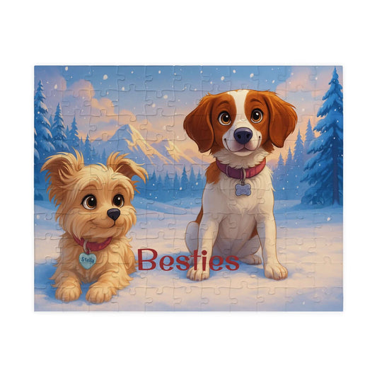 Winter Cartoon Puzzle – Personalized Disney-Style Keepsake featuring adorable cartoon dogs in a snowy landscape.