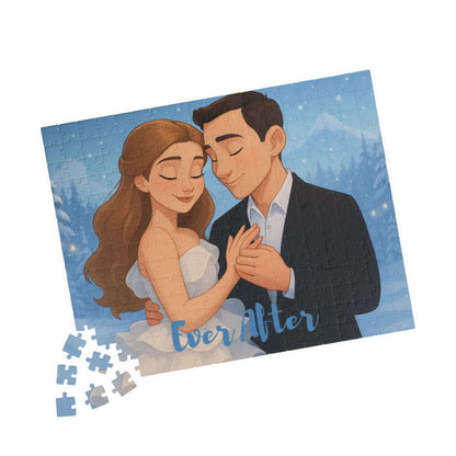 Winter Cartoon Puzzle – Personalized Disney-Style Keepsake featuring a couple in a snowy background.