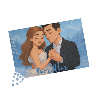 Winter Cartoon Puzzle – Personalized Disney-Style Keepsake featuring a joyful couple in a snowy background.