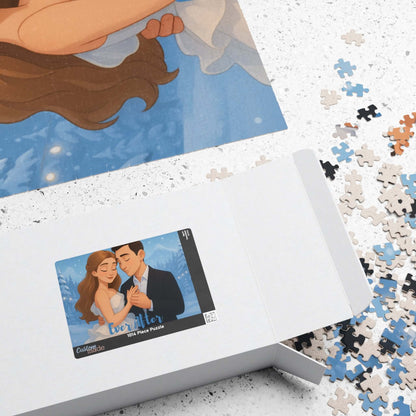 Winter Cartoon Puzzle – Personalized Disney-Style Keepsake in a box with pieces scattered around.