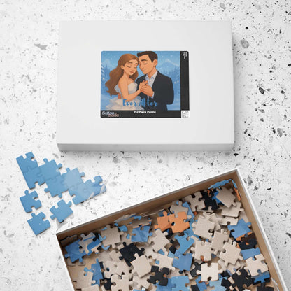 Winter Cartoon Puzzle – Personalized Disney-Style Keepsake in a cozy snow-themed box with colorful puzzle pieces.