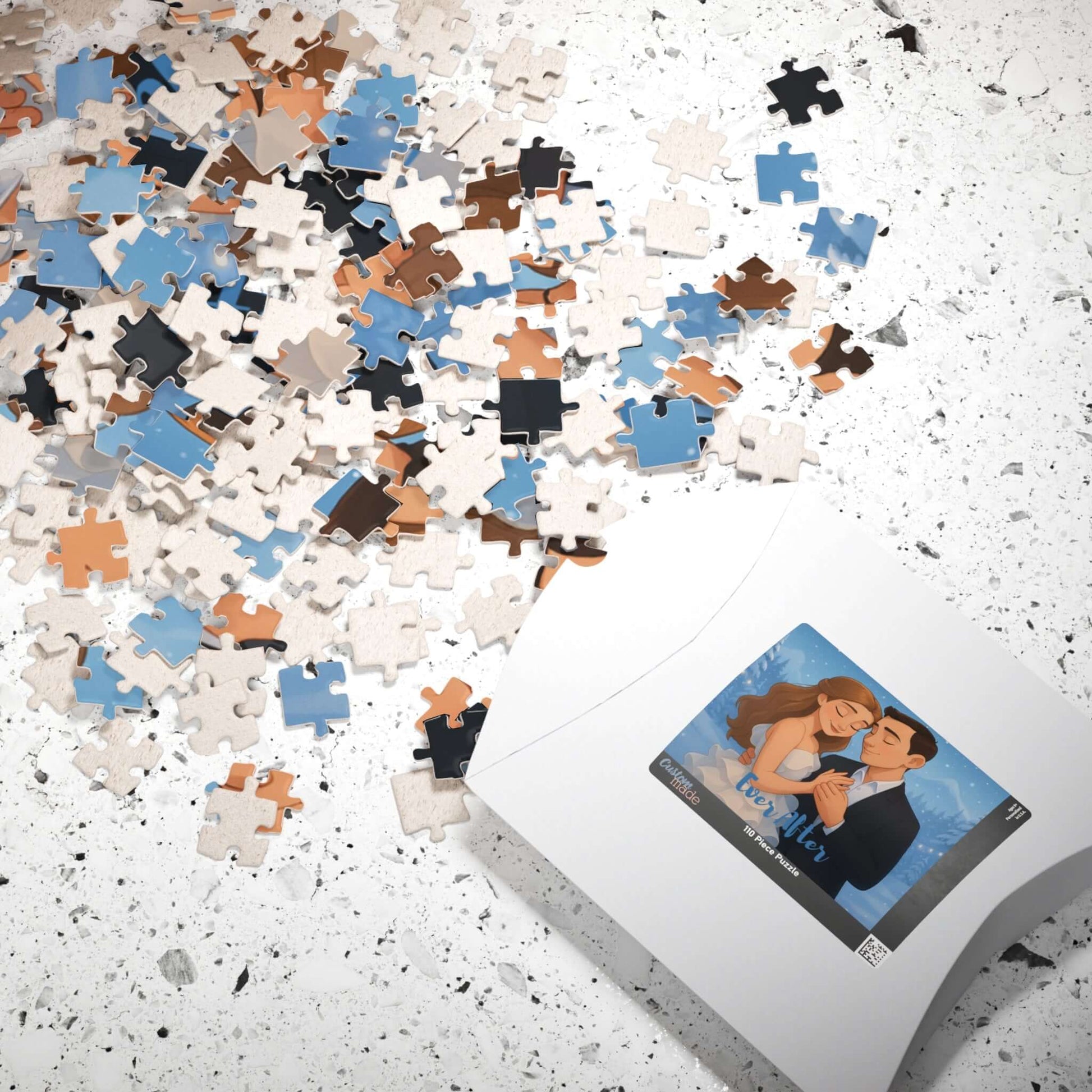 Winter Cartoon Puzzle – Personalized Disney-Style Keepsake pieces and box with a picturesque snow scene.