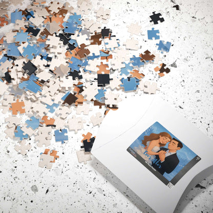 Winter Cartoon Puzzle – Personalized Disney-Style Keepsake pieces and box with a picturesque snow scene.