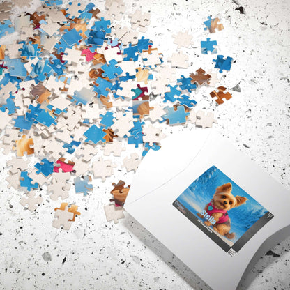 Winter Cartoon Puzzle – Personalized Disney-Style Keepsake pieces scattered beside box featuring joyful cartoon character.