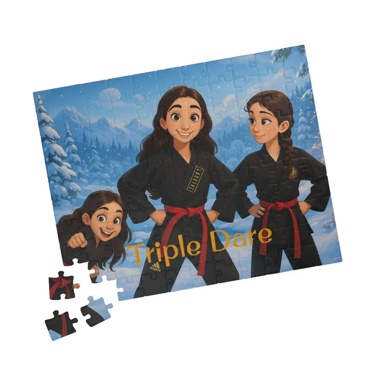 Winter Cartoon Puzzle – Personalized Disney-Style Keepsake featuring characters in winter attire with snowy background.
