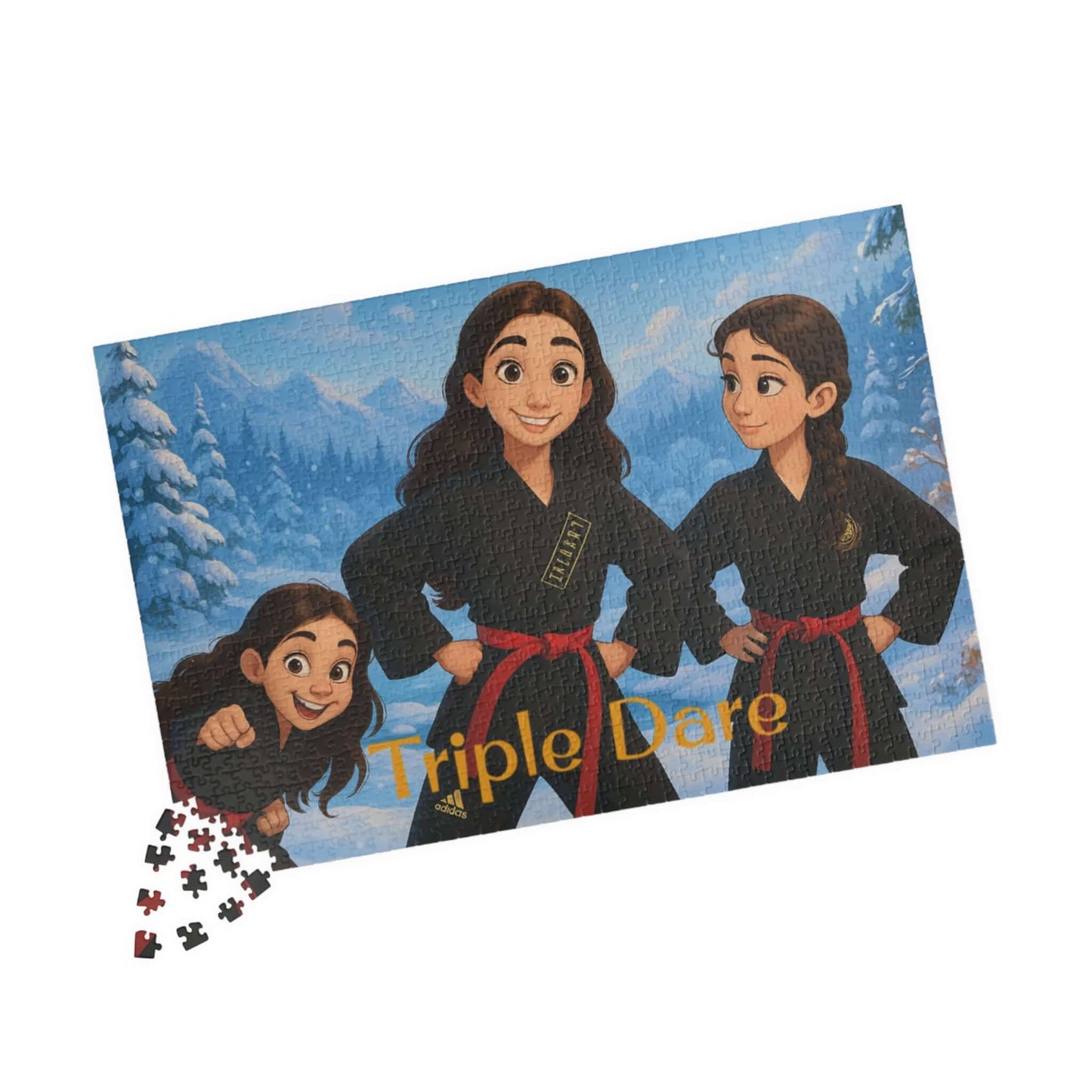 Winter Cartoon Puzzle – Personalized Disney-Style Keepsake with joyful characters in snowy landscape backdrop.