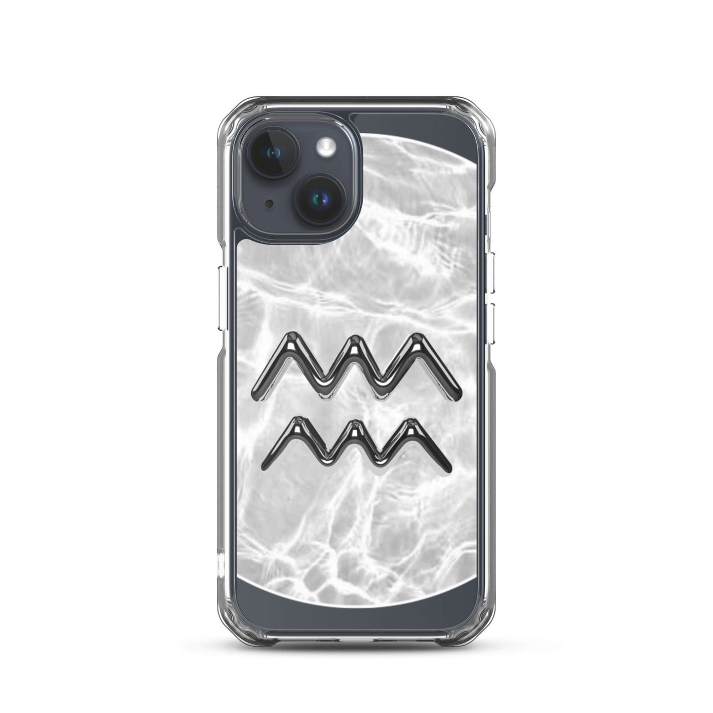 Zodiac Aquarius MagSafe clear iPhone case with marble metallic design for trendy phone protection.