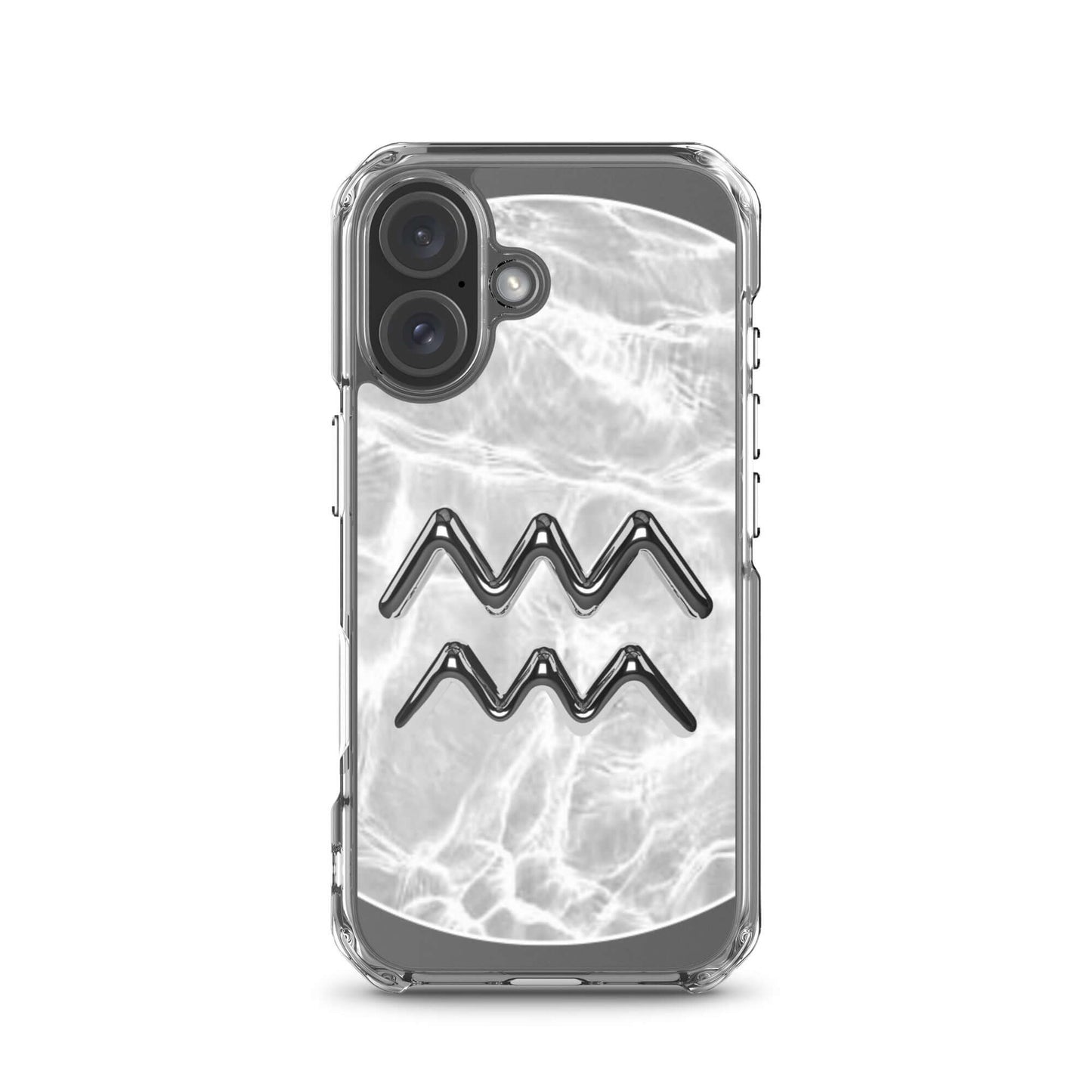 Zodiac Aquarius Magsafe clear iPhone case with marble metallic design, showcasing cosmic charm and sleek matte finish.