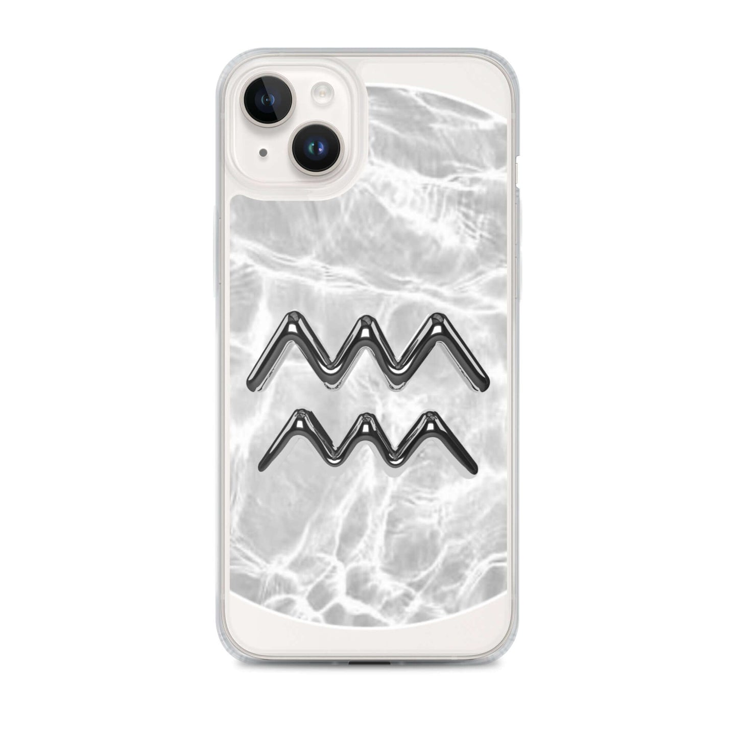 Zodiac Aquarius MagSafe clear iPhone case with marble metallic design, showcasing waterproof elegance and cosmic charm.