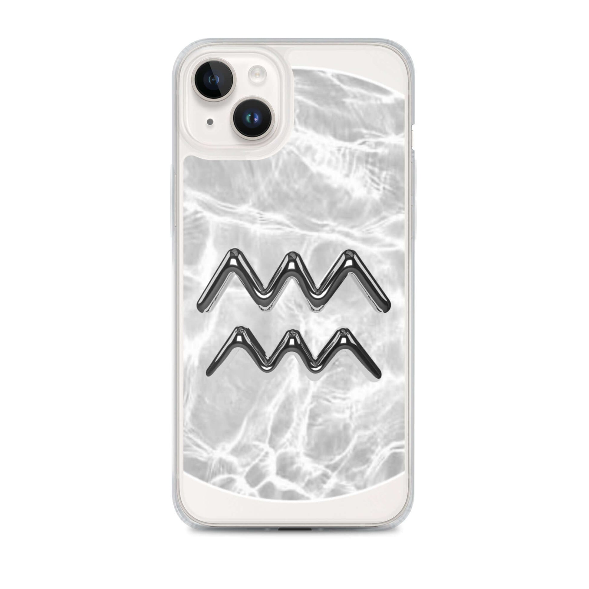 Zodiac Aquarius MagSafe clear iPhone case with marble metallic design, showcasing waterproof elegance and cosmic charm.