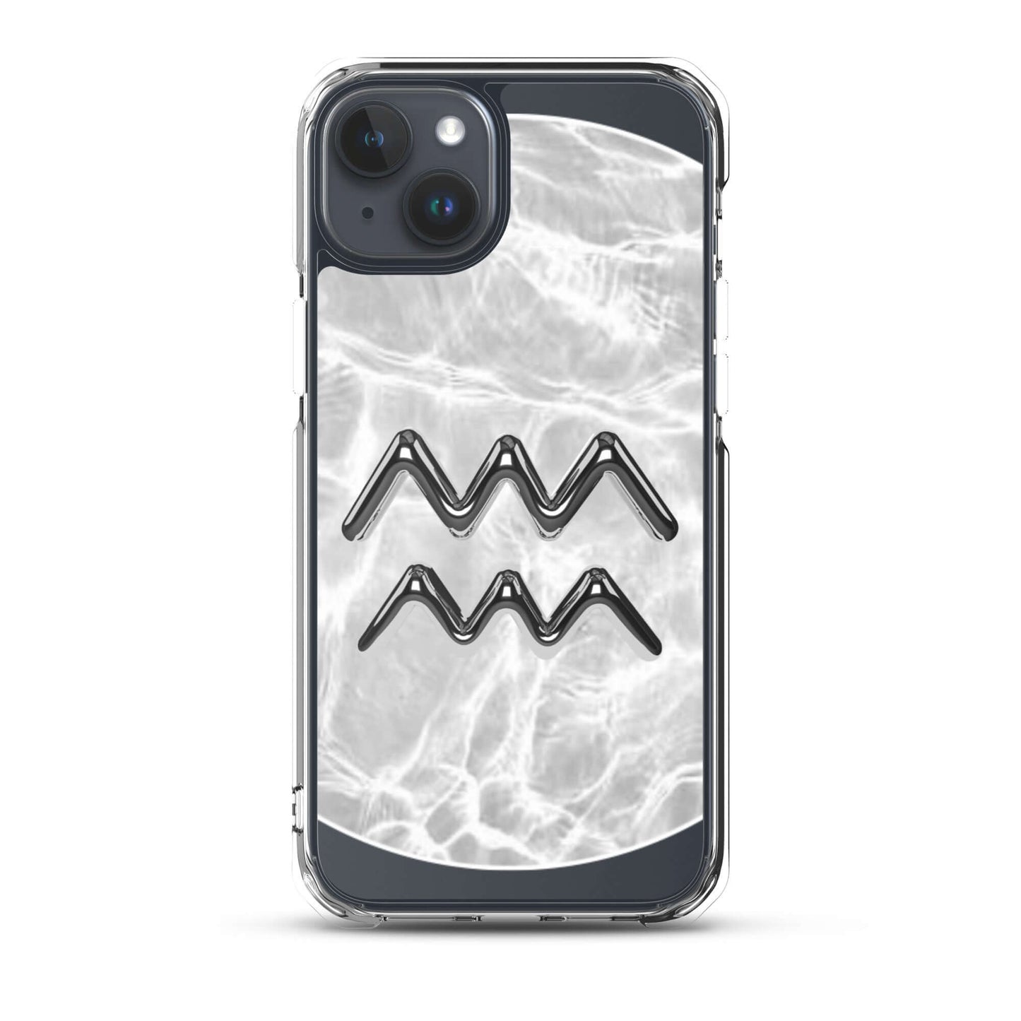 Zodiac Aquarius clear iPhone case with marble metallic design, showcasing innovative style and strong protection.