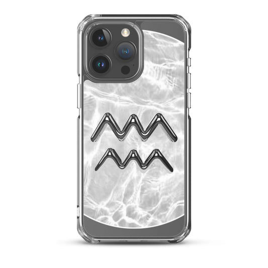 Zodiac Aquarius Magsafe clear iPhone case with marble metallic design, showcasing independence and electric charm.