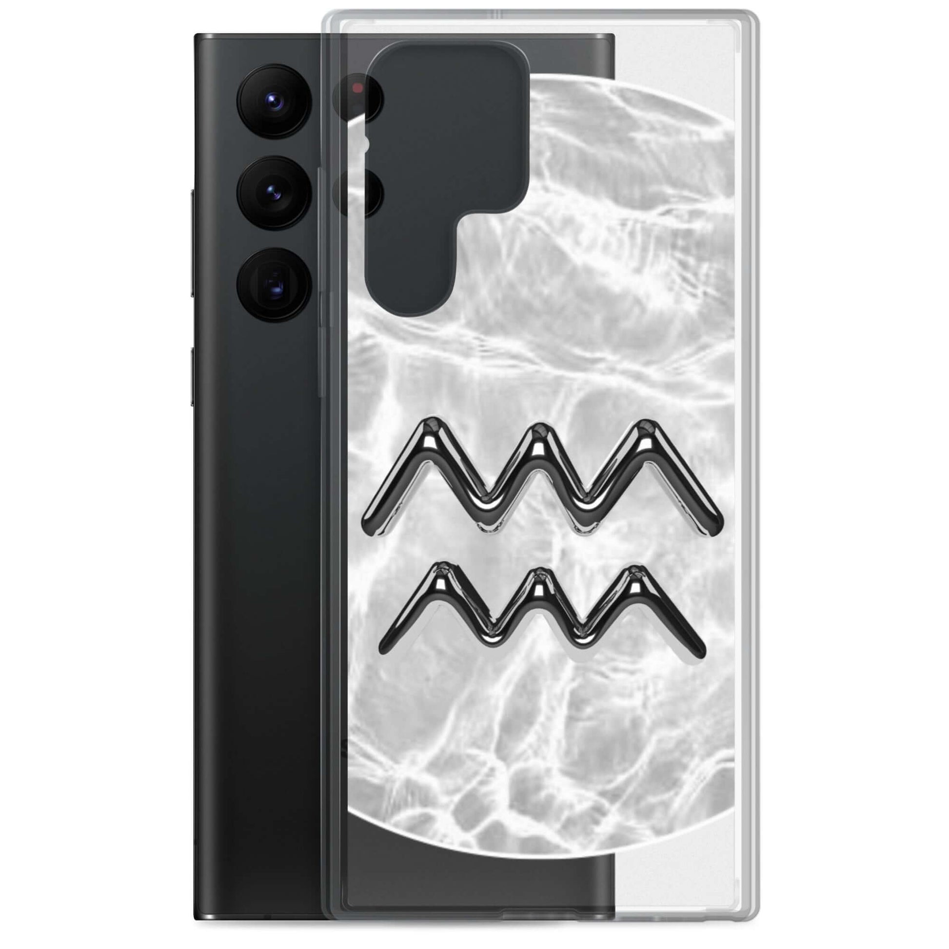 Zodiac Aquarius Samsung Phone Case with Ripple Marble design, showcasing sleek protection and cosmic style.