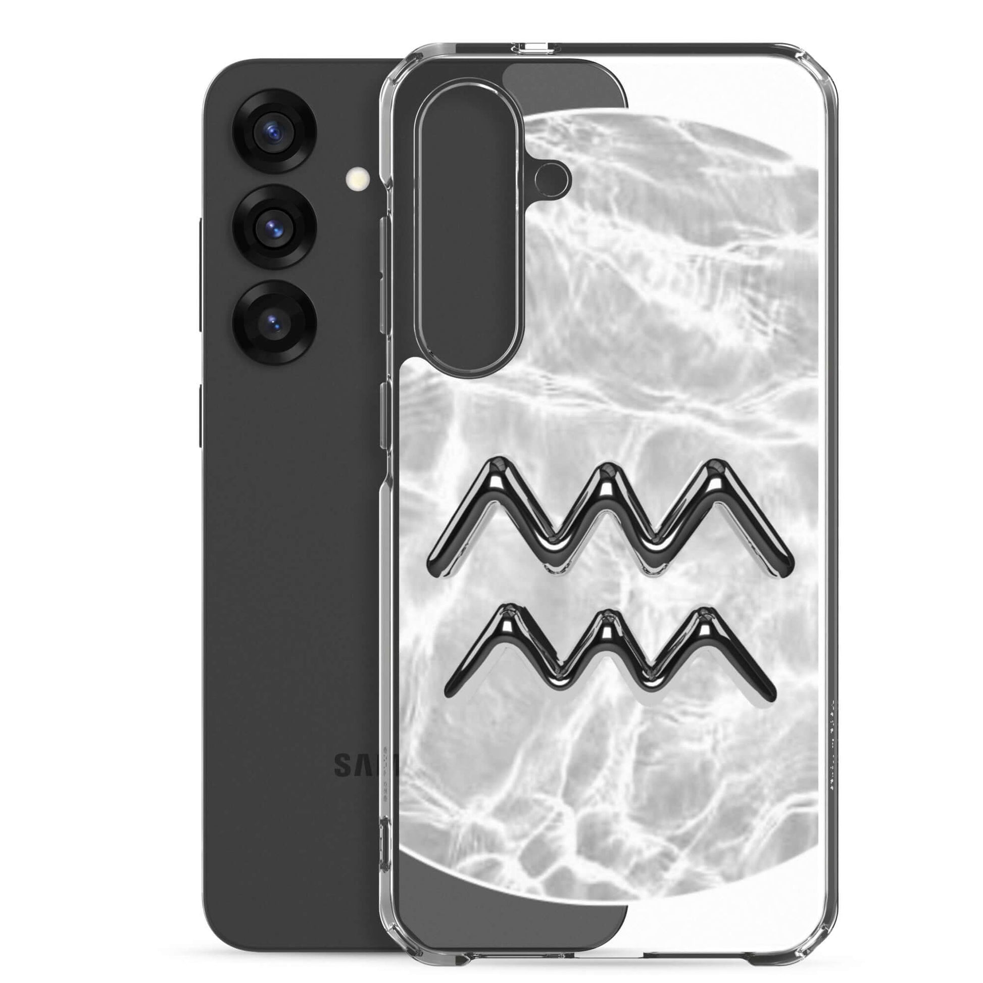 Zodiac Aquarius Samsung phone case with ripple marble design and water-inspired symbol for sleek protection.