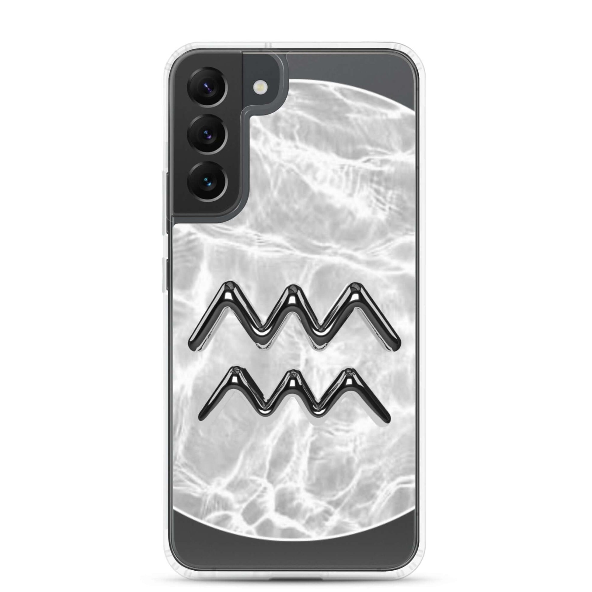 Zodiac Aquarius Samsung Phone Case featuring a Ripple Marble design and cosmic water bearer symbol.