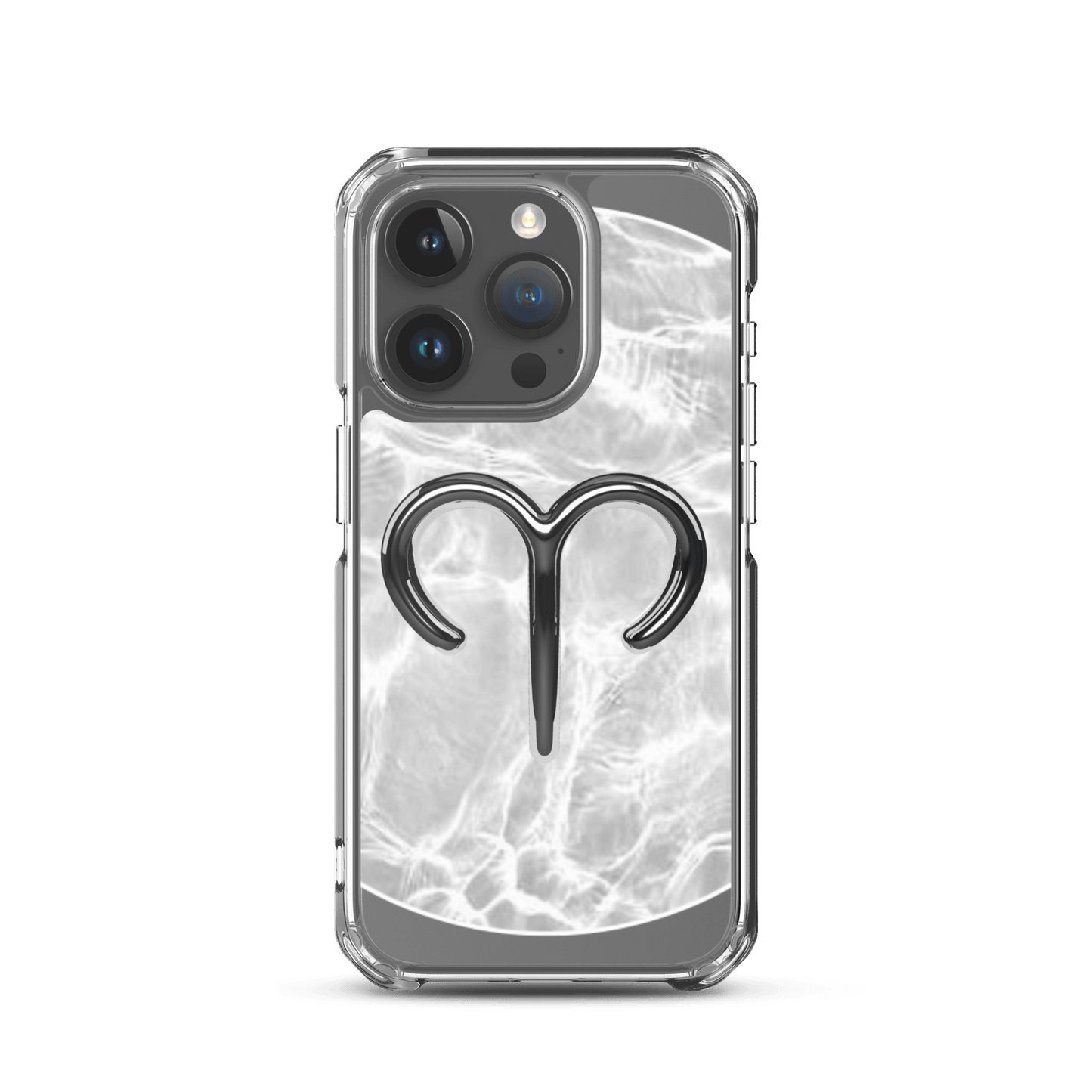Zodiac Aries MagSafe clear iPhone case featuring marble metallic design and sleek matte finish.