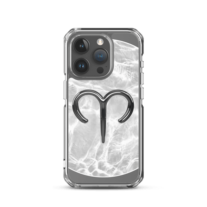 Zodiac Aries MagSafe clear iPhone case featuring marble metallic design and sleek matte finish.