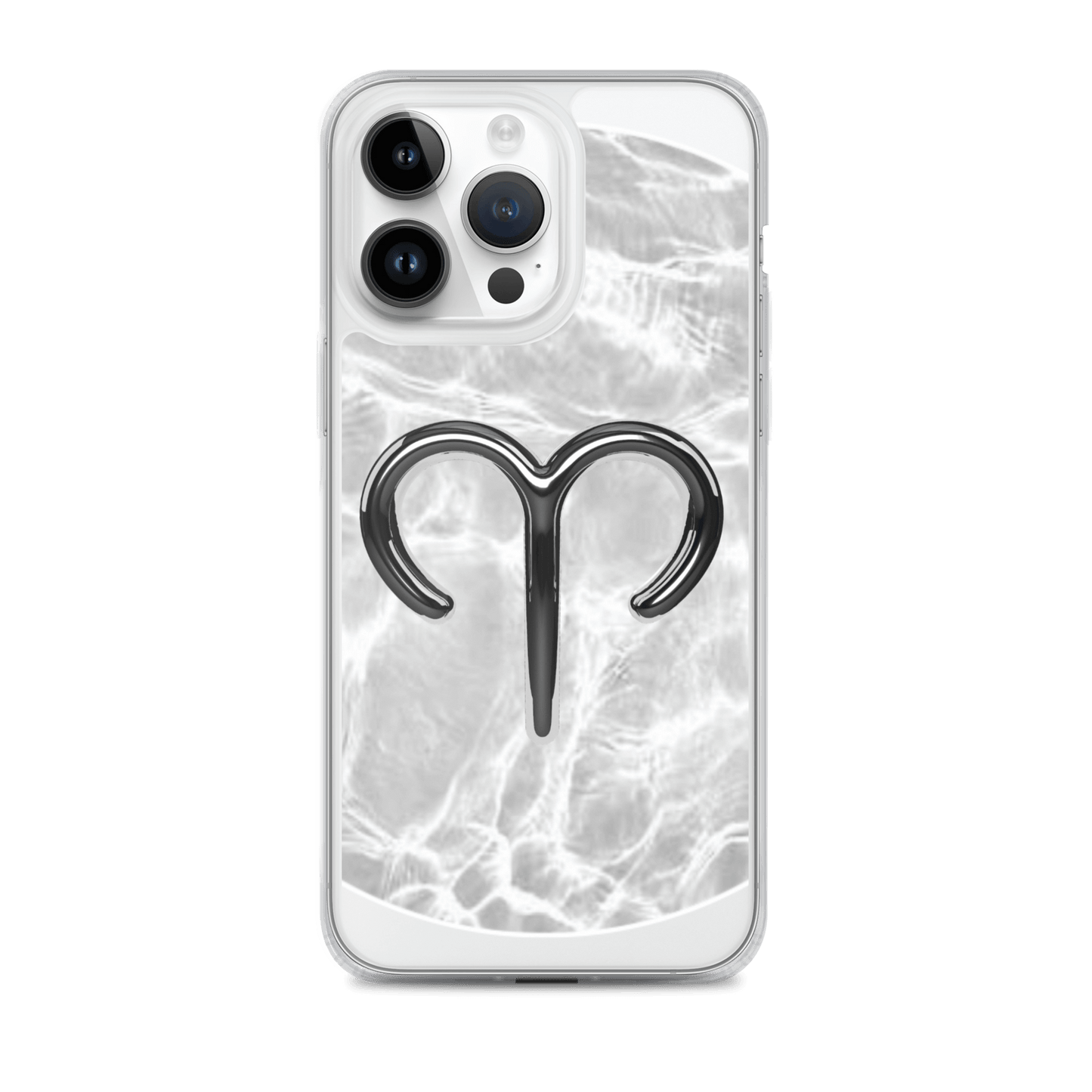 Zodiac Aries MagSafe clear iPhone case with marble design and metallic Aries symbol