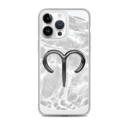 Zodiac Aries MagSafe clear iPhone case with marble design and metallic Aries symbol