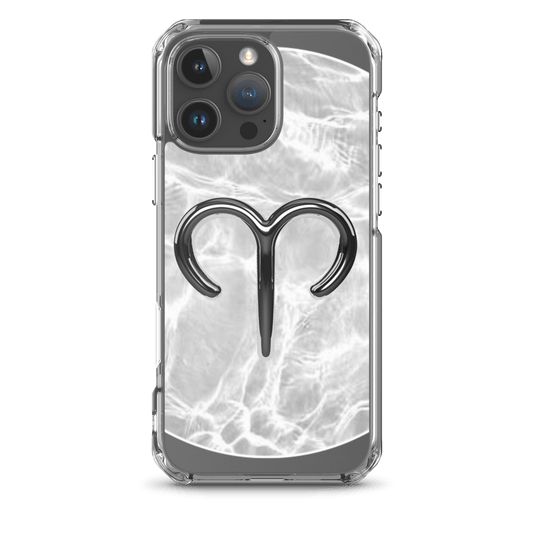Zodiac Aries MagSafe clear iPhone case with marble metallic design, showcasing its sleek style and protection.