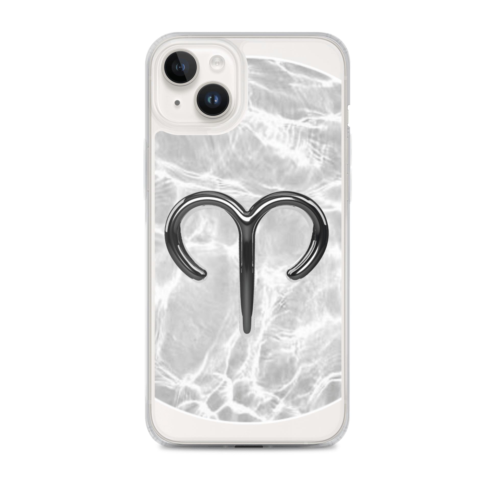 Zodiac Aries MagSafe clear iPhone case with marble metallic design showcasing the Aries symbol.