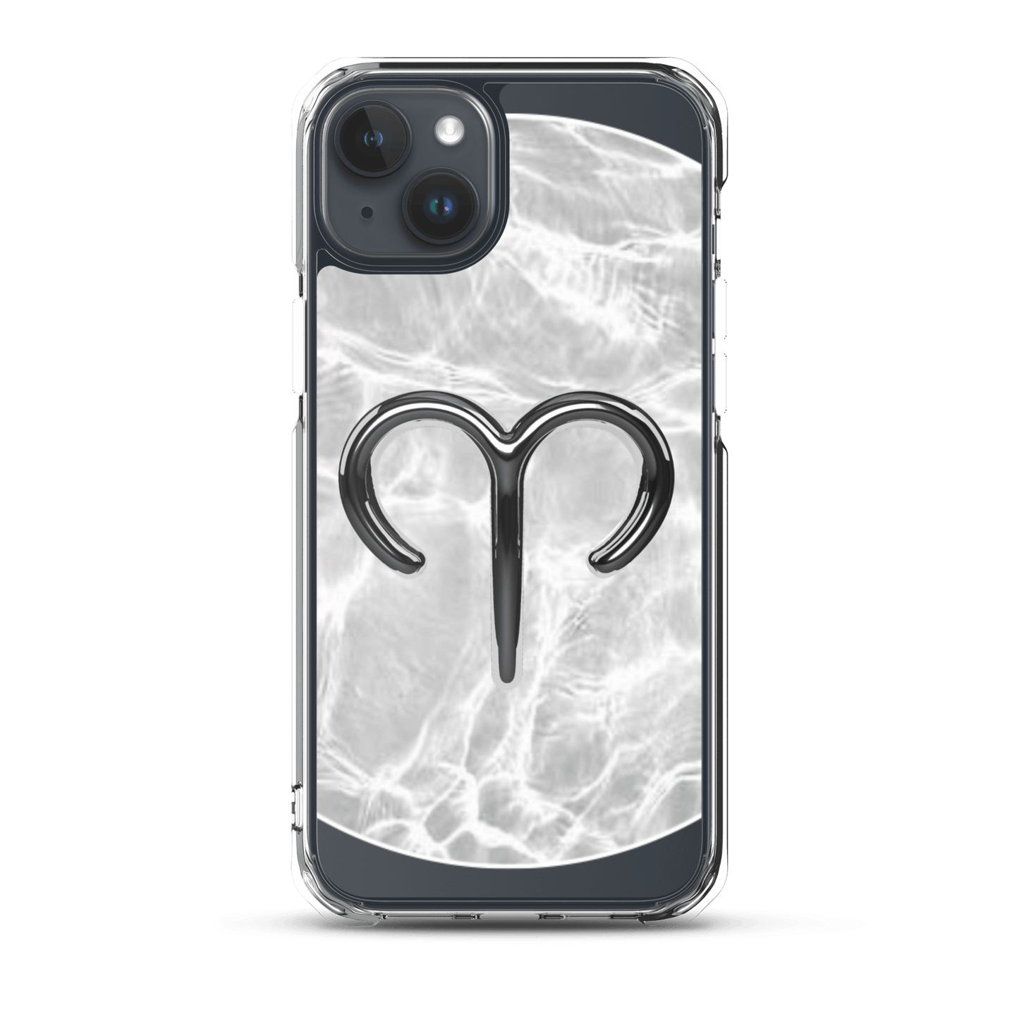 Zodiac Aries MagSafe clear iPhone case with marble metallic design and sleek matte finish.