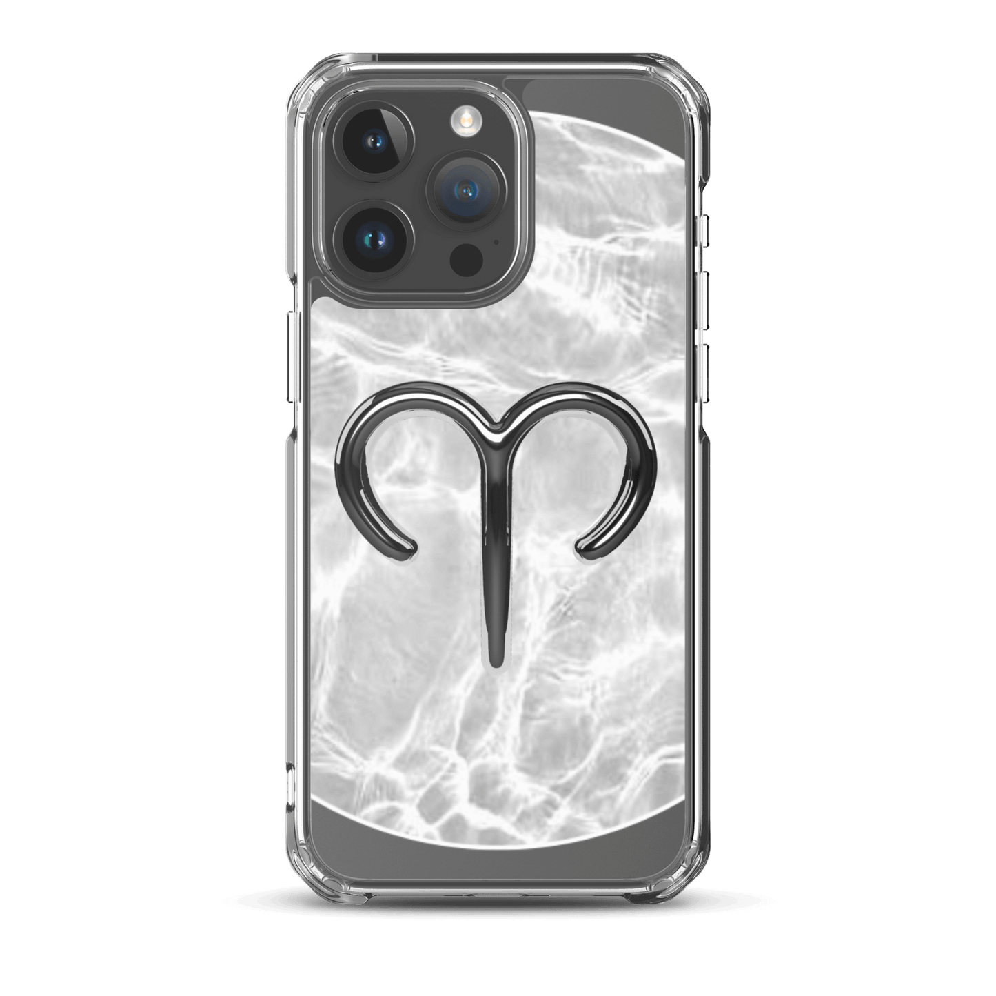 Zodiac Aries MagSafe clear iPhone case with a marble metallic design, stylish and protective.