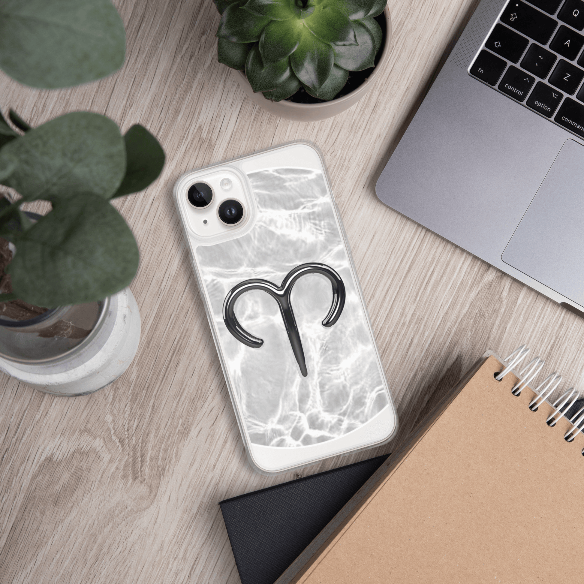 Zodiac Aries MagSafe clear iPhone case with metallic design on marble background, perfect for stylish protection.